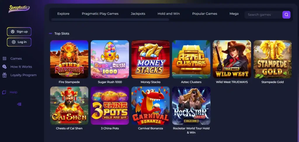 Top slots at Sweeptastic casino