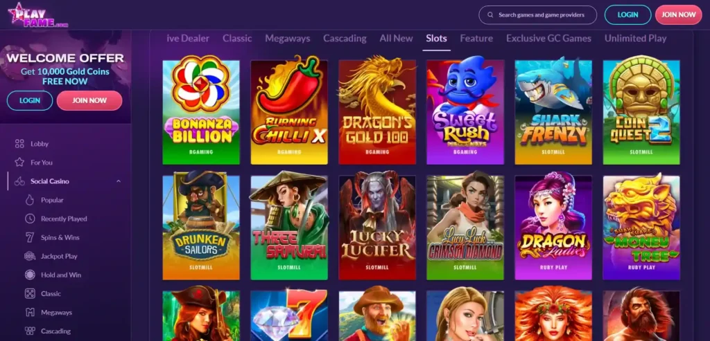 Top slots at PlayFame casino