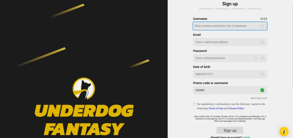 how to sign up on Underdog Fantasy 