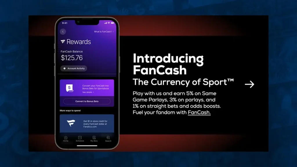 FanCash rewards program page at Fanatics casino in March 2025