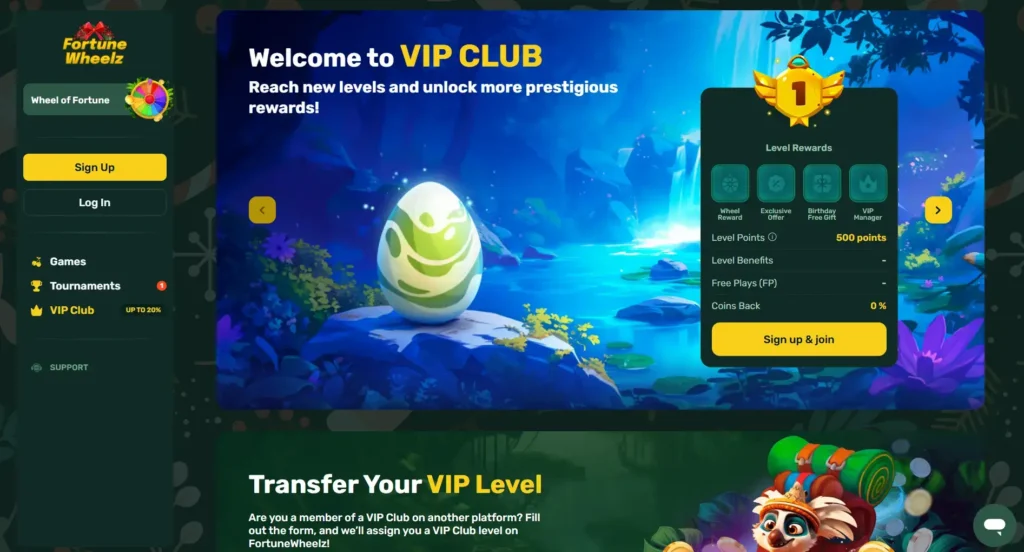 Fortune Wheelz casino VIP Club welcome offer