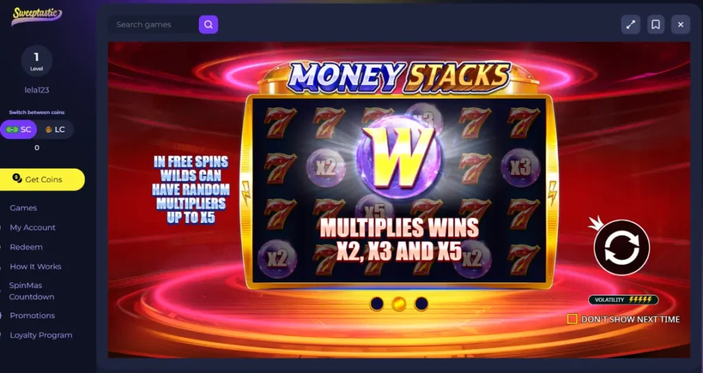 Sweeptastic Money slot 2025